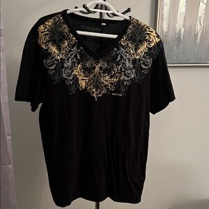 GUESS Men's Black Tee with Gold Accents